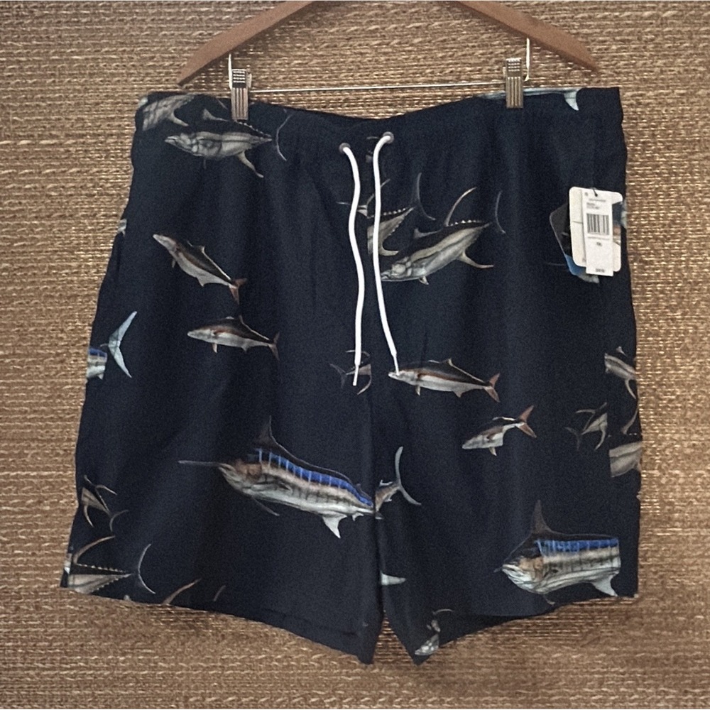 Nautica Swim Trunks Mens Sz XXL Navy Flick Ford FISH Fishing Boat Quick Dry NEW